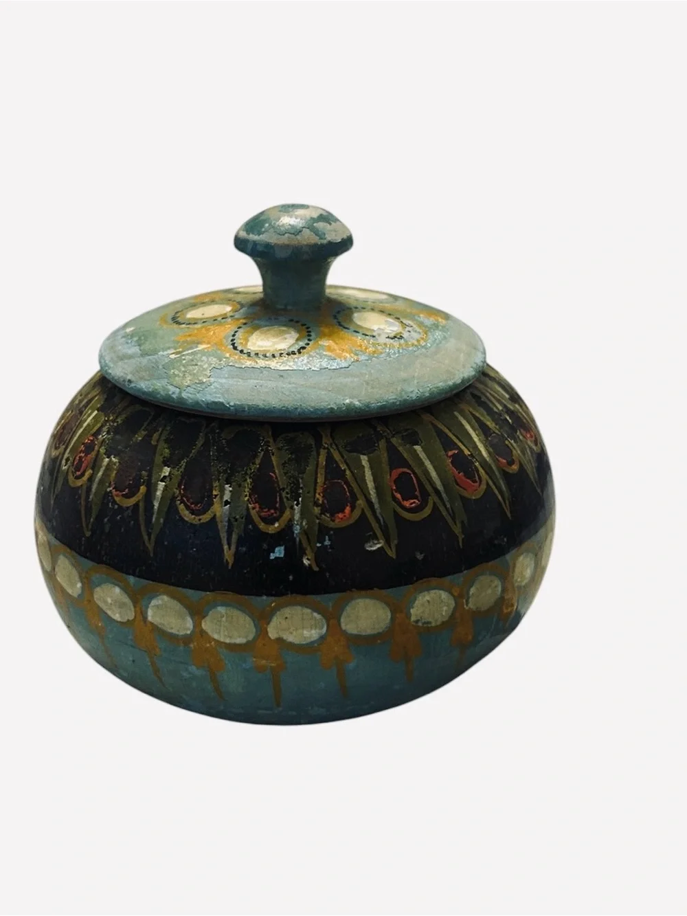 vintage Polish folk art hand-painted wooden lidded box